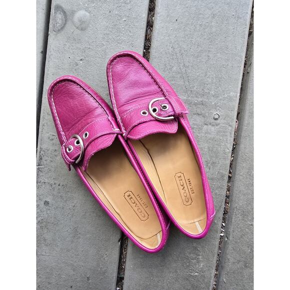 Coach Shoes - Coach Pink Leather Loafer Flats Round Toe Buckle Slip On Women's Size 6